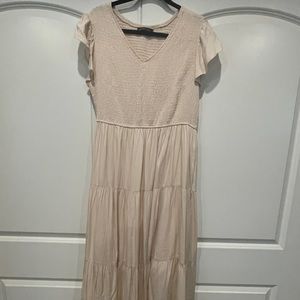 cream smocked top maxi dress